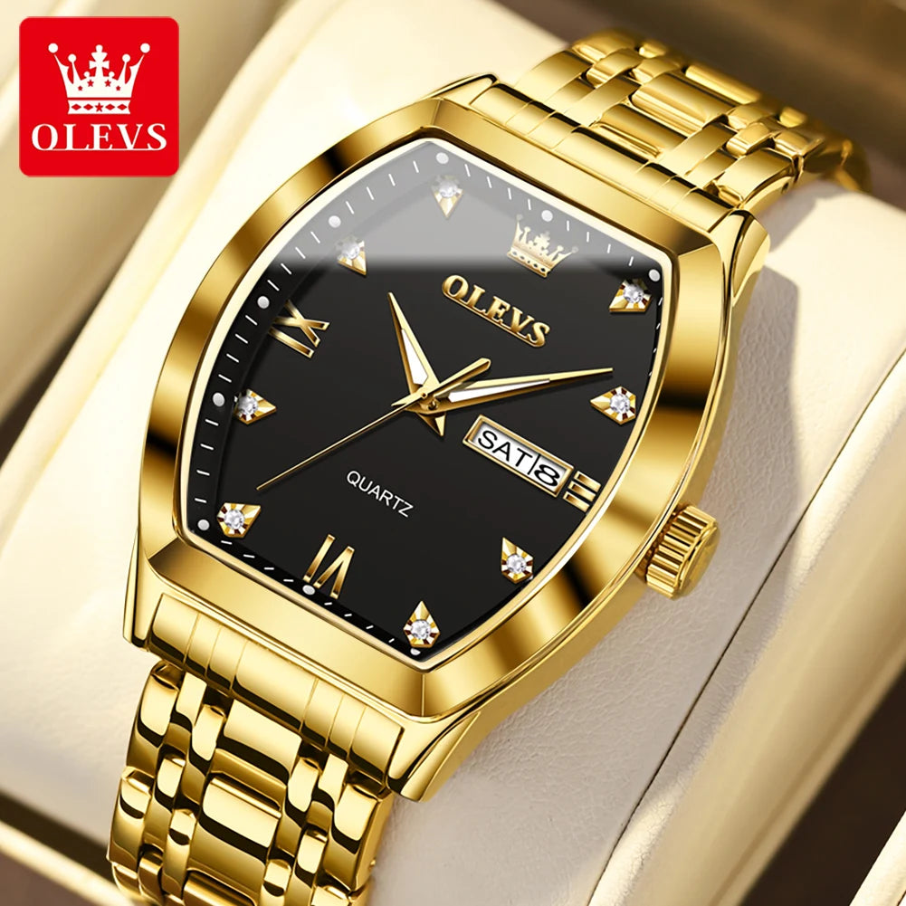 OLEVS 5528 Men's Watch - Luxury Gold, Tonneau Dial, Waterproof, Luminous, Business