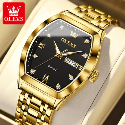 OLEVS 5528 Men's Watch - Luxury Gold, Tonneau Dial, Waterproof, Luminous, Business