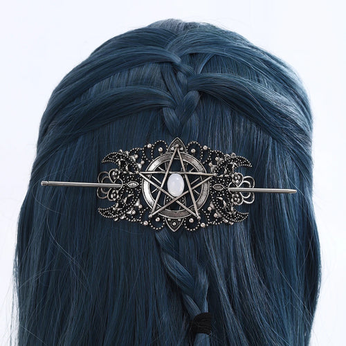 Star & Heart Gemstone Hairpin – Viking Style, Metal Alloy, Blue/Pink/White