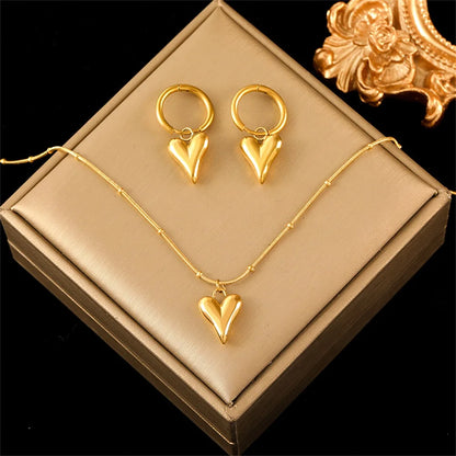 18K Gold Heart Love Jewelry Set - Necklace, Bracelet & Earrings