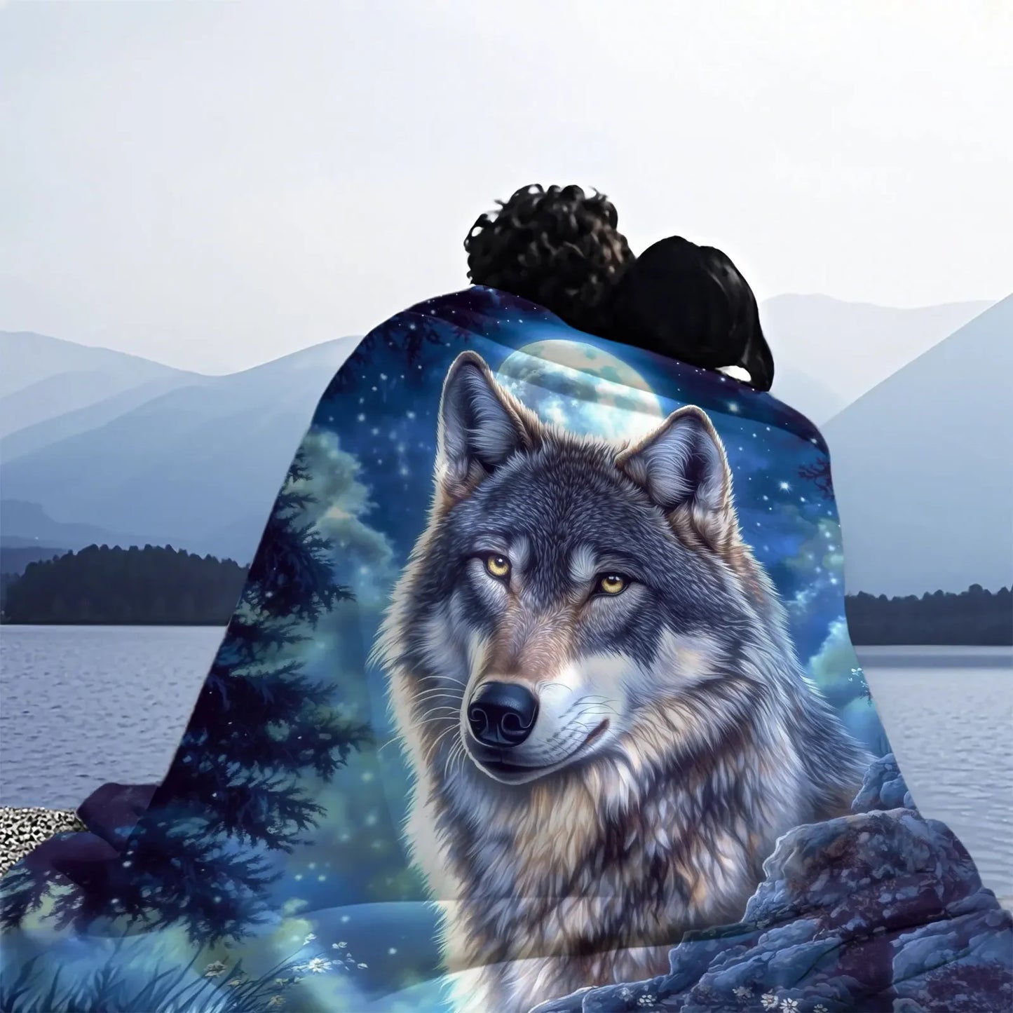 Cosmic Wolf Flannel Blanket - Polyester Coral Fleece Throw