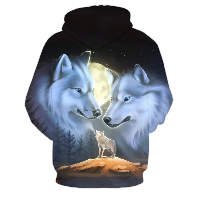 Wolf 3D Print Hoodie - Polyester O-Neck Oversized Streetwear