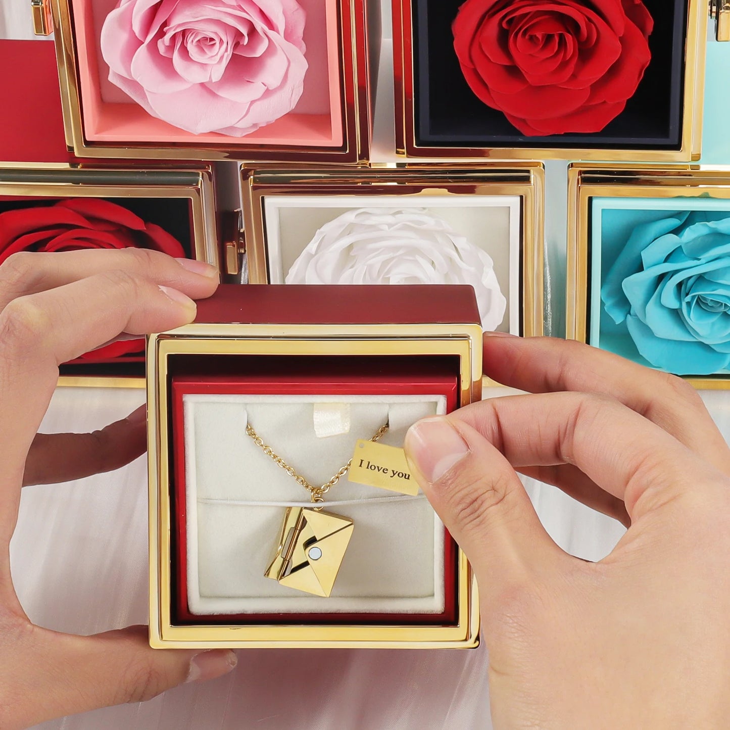 Eternal Rose Box with Custom Envelope Necklace Gift Set