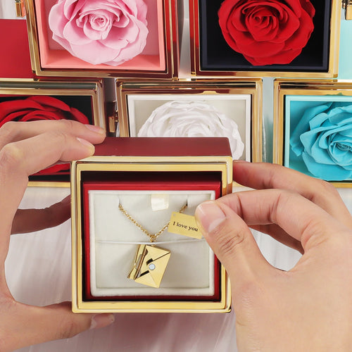Eternal Rose Box with Custom Envelope Necklace Gift Set