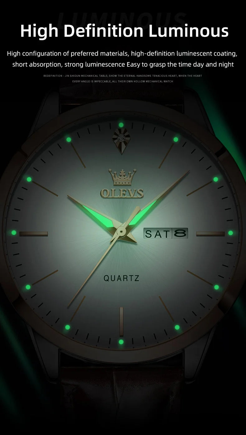 OLEVS 2935 Luxury Men's Watch - Roman Numeral, Auto Date, Shock Resistant, 3ATM, Leather Strap