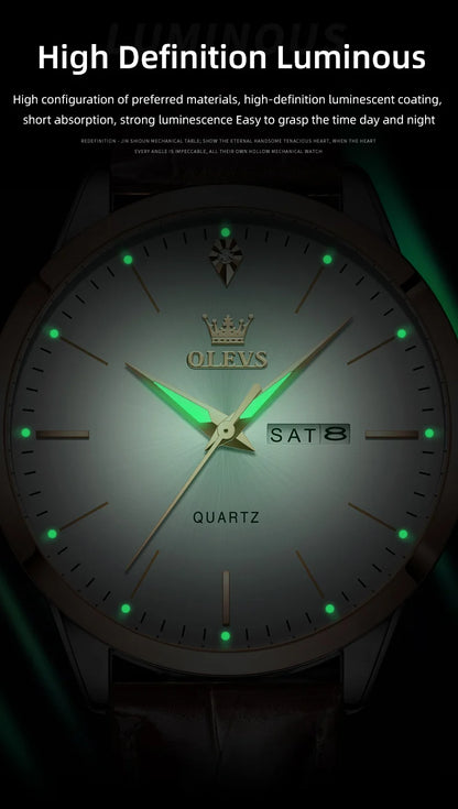 OLEVS 2935 Luxury Men's Watch - Roman Numeral, Auto Date, Shock Resistant, 3ATM, Leather Strap