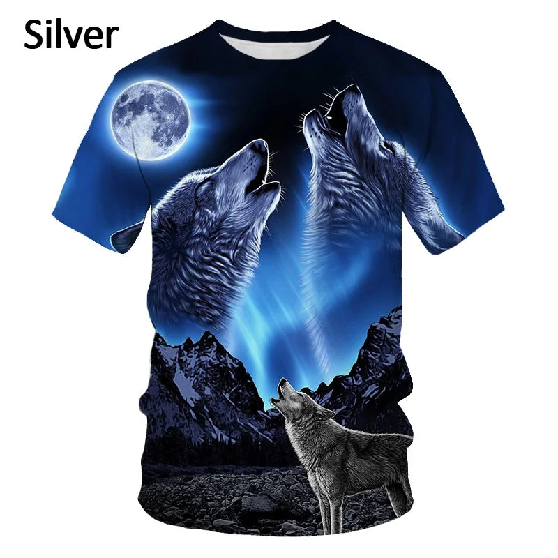 3D Wolf Printed T-Shirt - Polyester Spandex Short Sleeve Graphic Tee