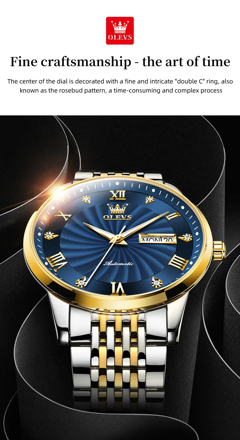 OLEVS 6630 Men's Watch - Automatic Mechanical, Threaded Dial, Waterproof, Stainless Steel, Luxury