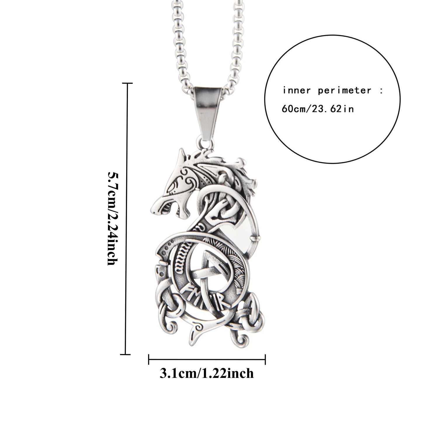Viking Celtic Knot Dragon Pendant Necklace – Punk Style, Zinc Alloy & Stainless Steel
