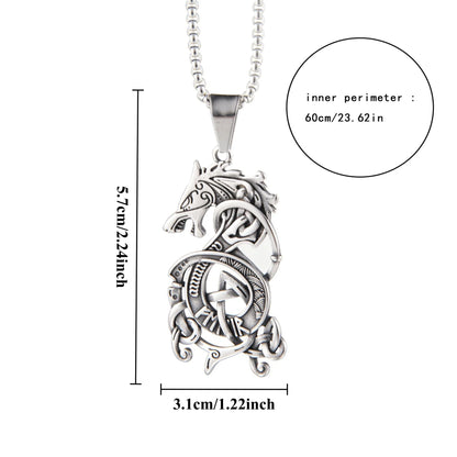 Viking Celtic Knot Dragon Pendant Necklace – Punk Style, Zinc Alloy & Stainless Steel
