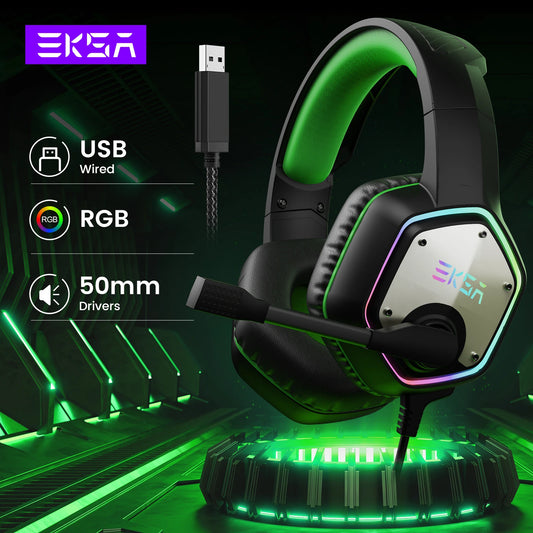 EKSA E1000 7.1 Surround RGB Gaming Headset - USB Wired with Noise Cancelling Mic