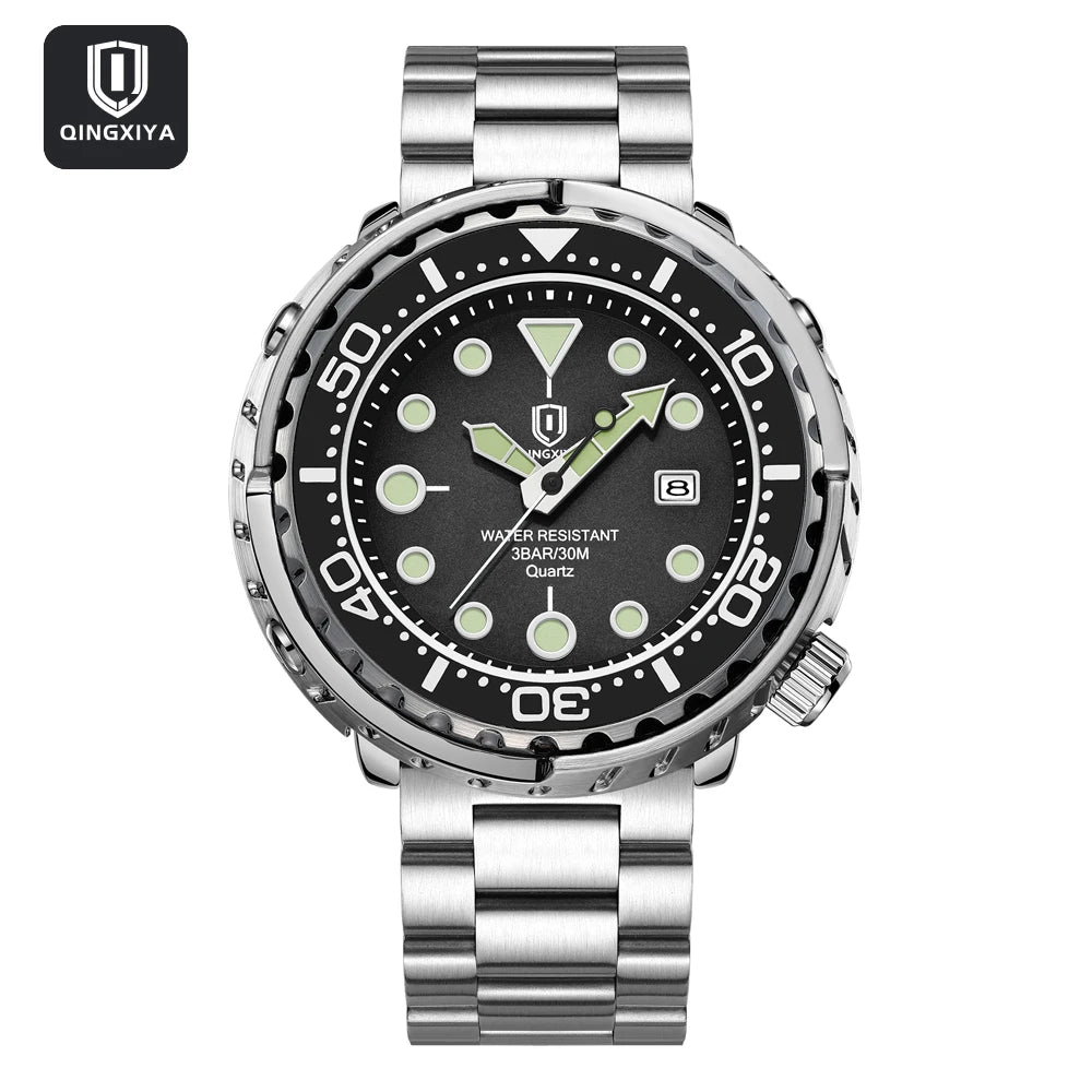 QINGXIYA Men’s Quartz Watch with Luminous Hands and Calendar