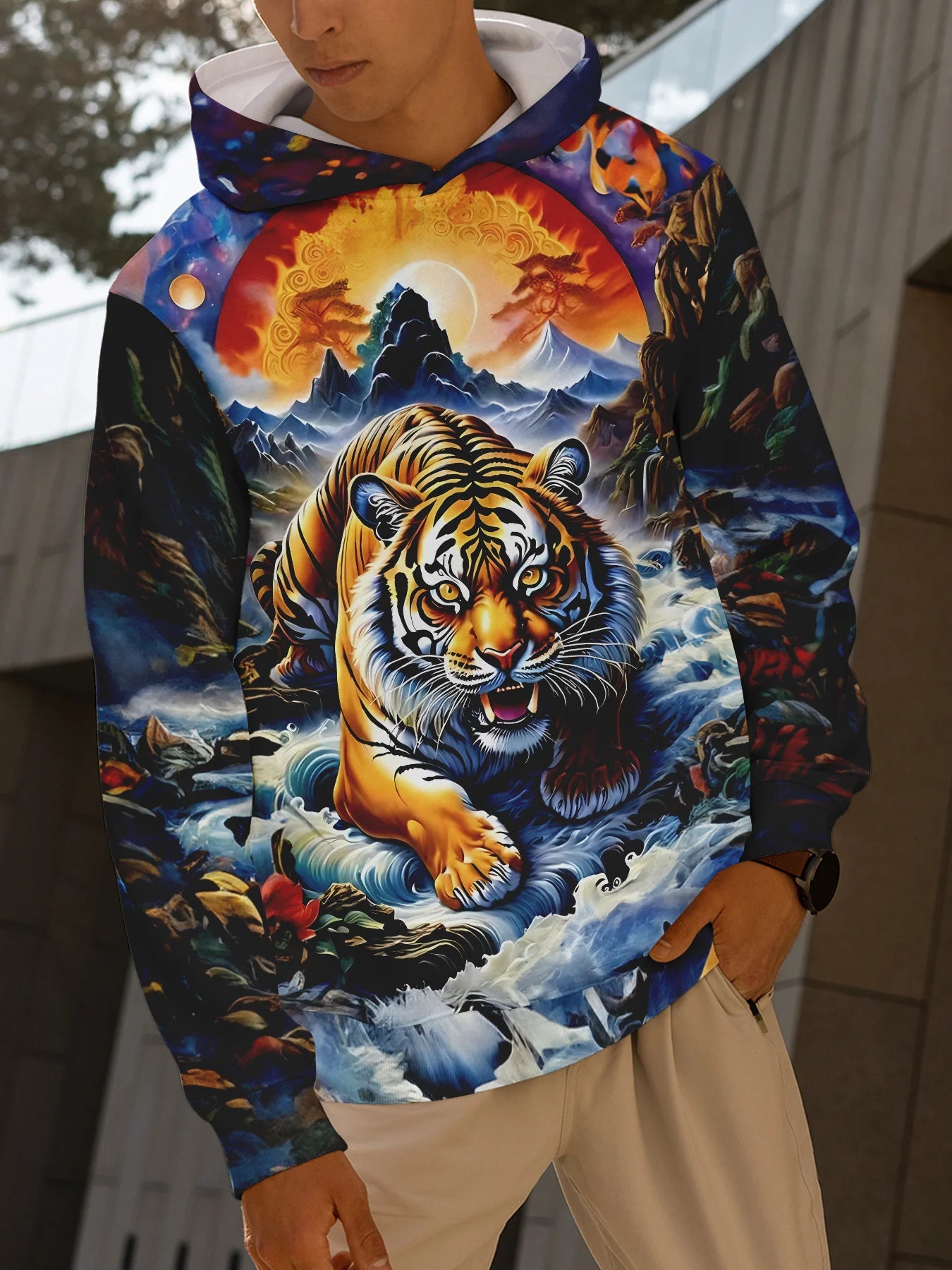 Wolf 3D Print Hoodie - Polyester O-Neck Front Pocket Streetwear