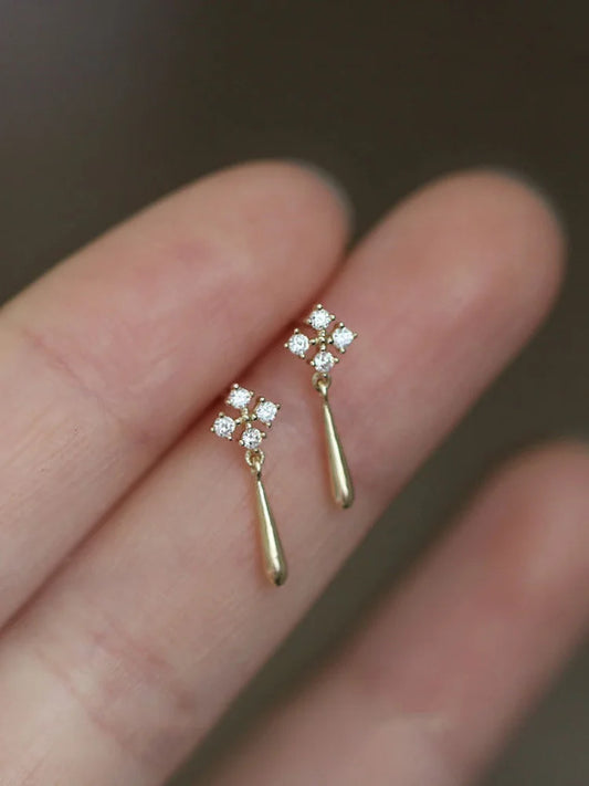 925 Sterling Silver Earrings - 14K Gold Plated with Diamonds