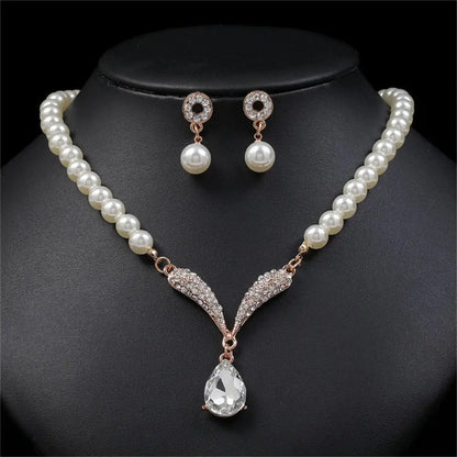 V-Shaped Rhinestone Necklace & Earrings Set - Luxury Jewelry