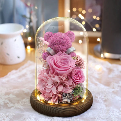 Eternal Preserved Rose in Glass Dome with LED Lights