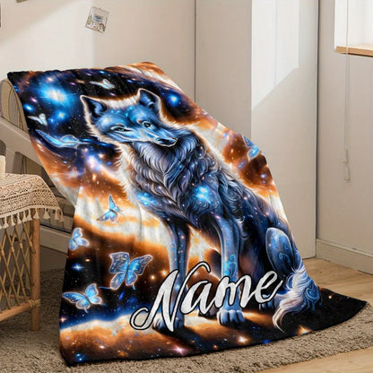 Custom Name Wolf King Flannel Blanket - Polyester Coral Fleece