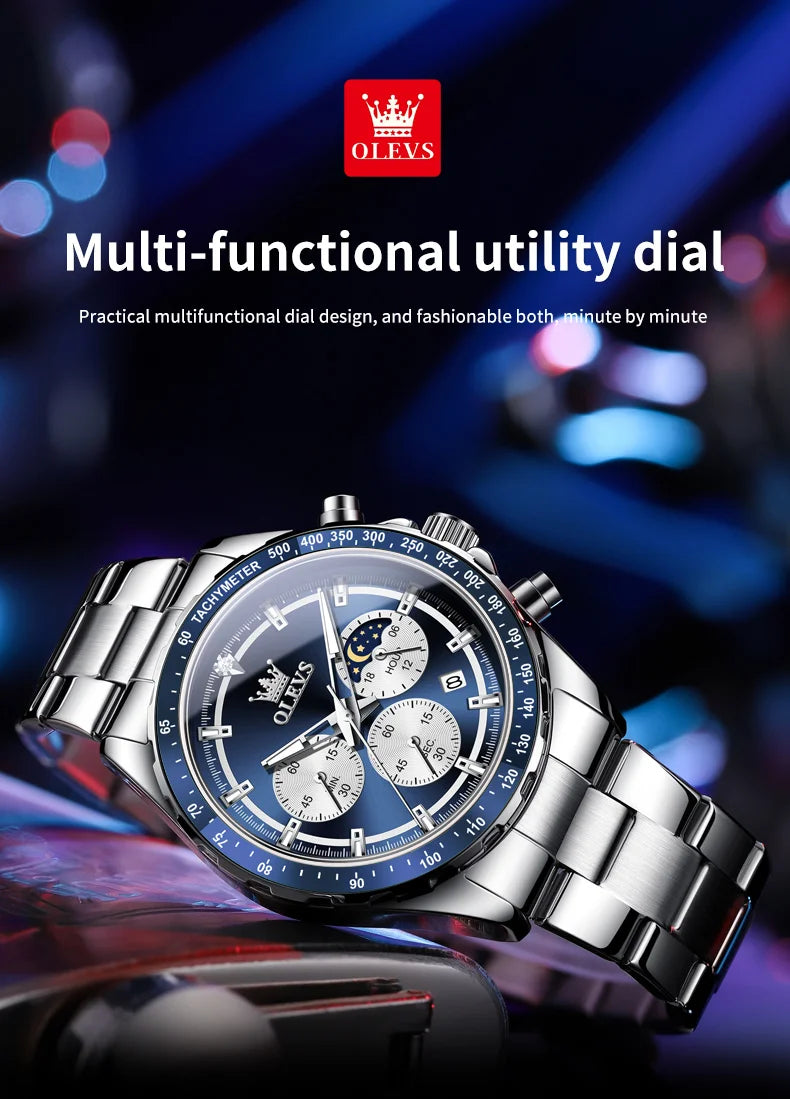 OLEVS 2945 Men's Watch - Moon Phase, Chronograph, Waterproof, Backlight, Fashion Quartz