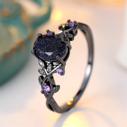 Oval Zircon Vintage Ring for Women – Black Blue