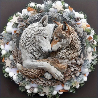 Wolf Couple Metal Wall Art - 8" Aluminum Round