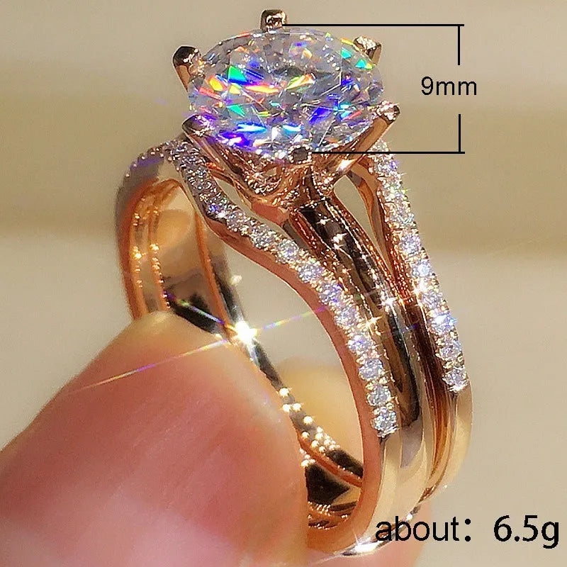 Rose Gold Cubic Zirconia Ring - 6 Claw Engagement Band