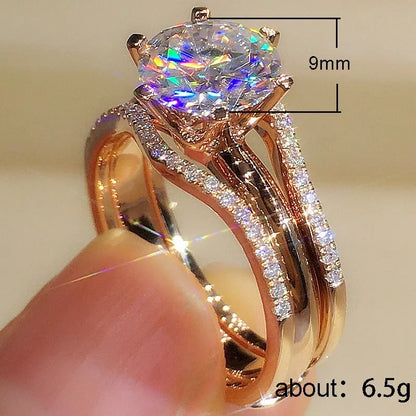 Rose Gold Cubic Zirconia Ring - 6 Claw Engagement Band