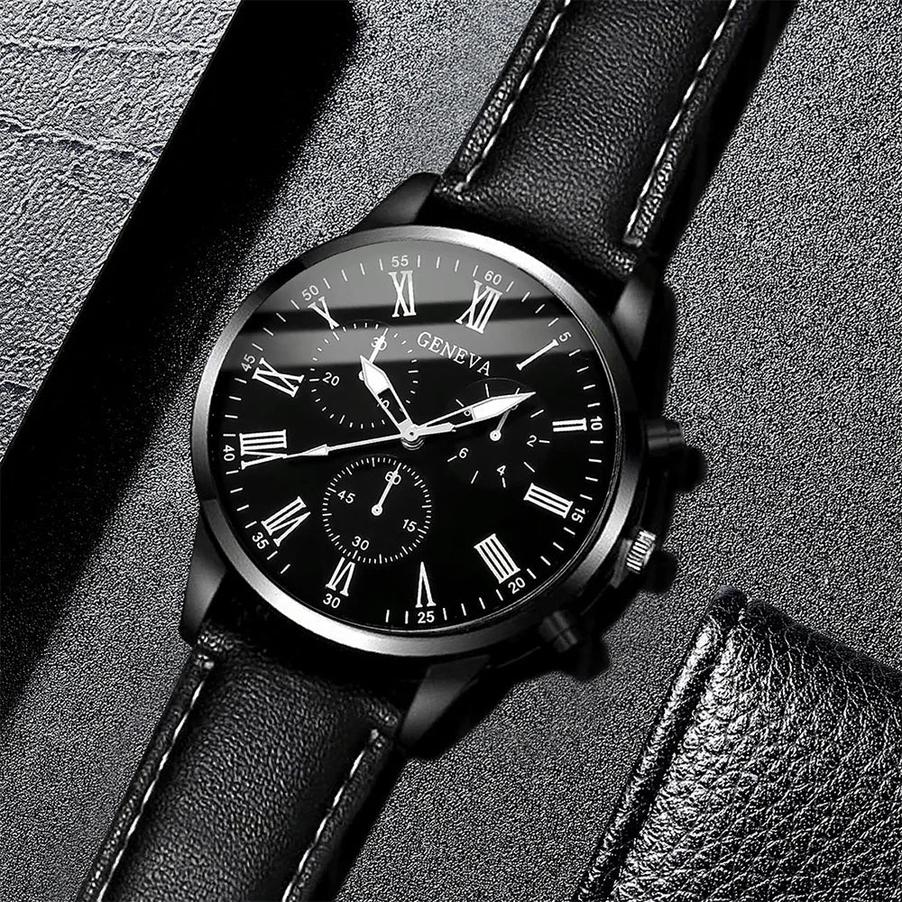 Men's Casual Leather Band Quartz Watch - Business Style