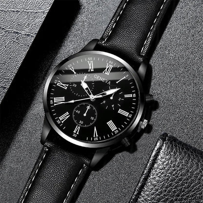 Men's Casual Leather Band Quartz Watch - Business Style