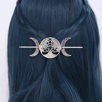 Odin Celtic Knot Crescent Hairpin – Viking Style, Metal Alloy, Silver