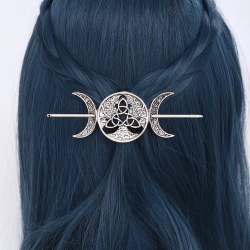 Odin Celtic Knot Crescent Hairpin – Viking Style, Metal Alloy, Silver