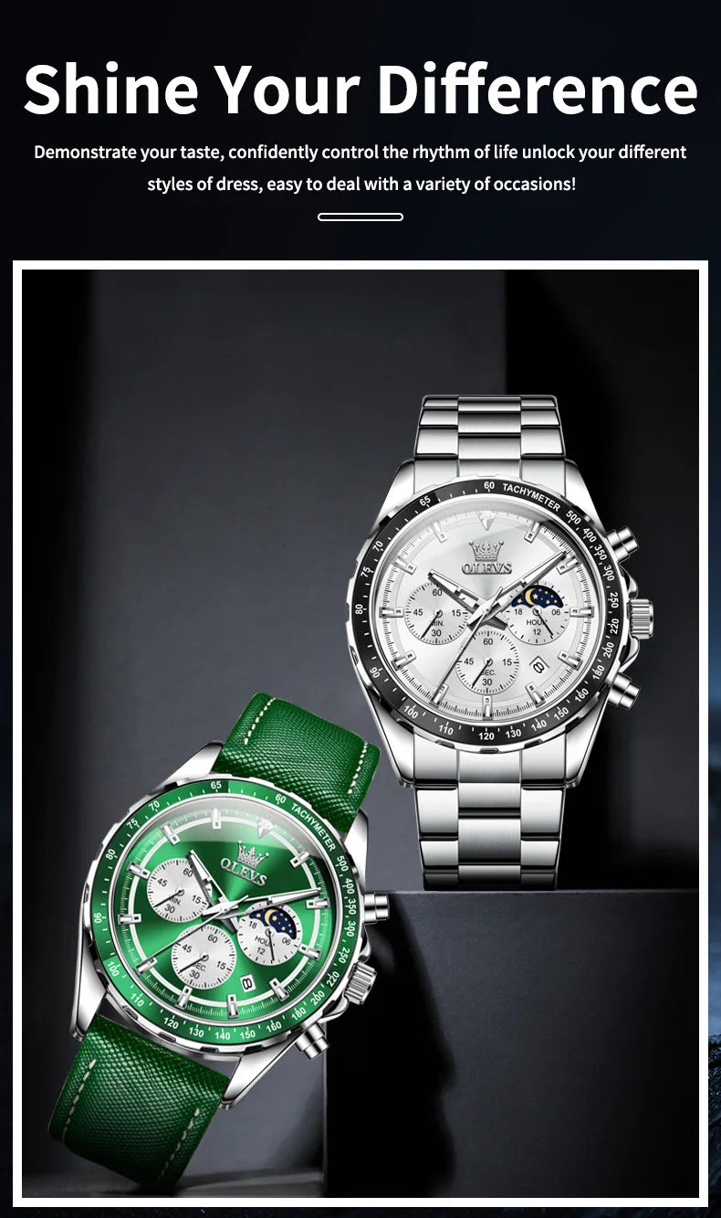 OLEVS 2945 Men's Watch - Moon Phase, Chronograph, Waterproof, Backlight, Fashion Quartz