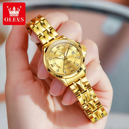 OLEVS 2906 Couple Watch - Roman Scale, Diamond Dial, Rhombus Strap, Waterproof
