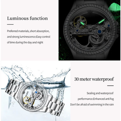 OLEVS 6699 Automatic Mechanical Watch - Transparent 40mm Big Dial, Bracelet Set, Luxury