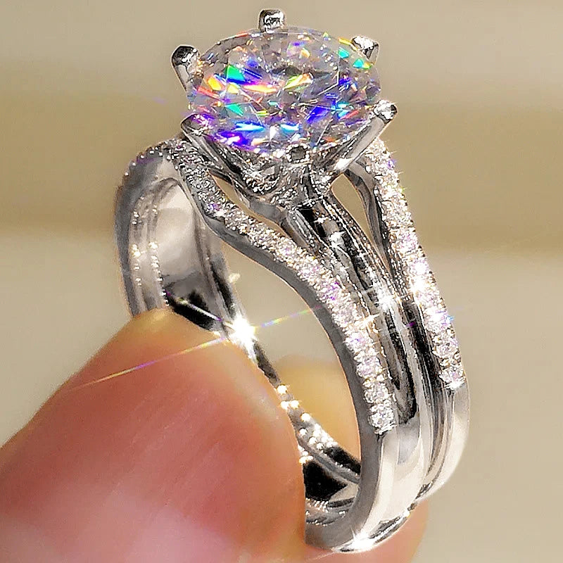 Rose Gold Cubic Zirconia Ring - 6 Claw Engagement Band
