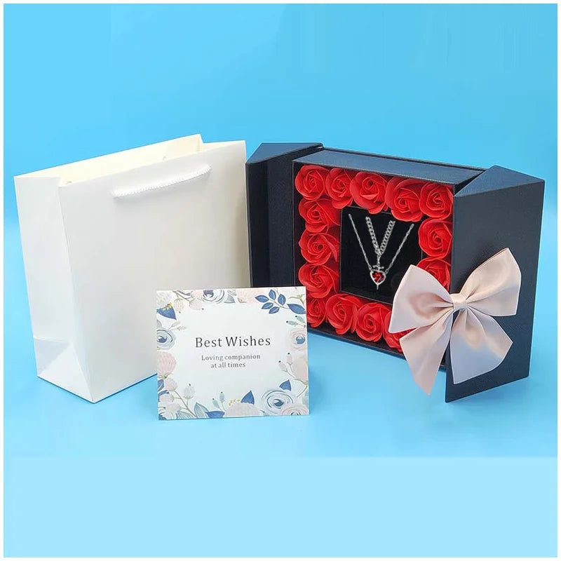 Heart and Sword Necklace - Rose Gift Box Set for Her