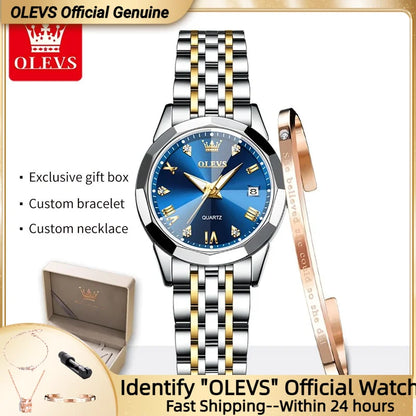 OLEVS 9931 Women's Watch - Stainless Steel, Dual Calendar, Luxury, Waterproof, Jewelry Set