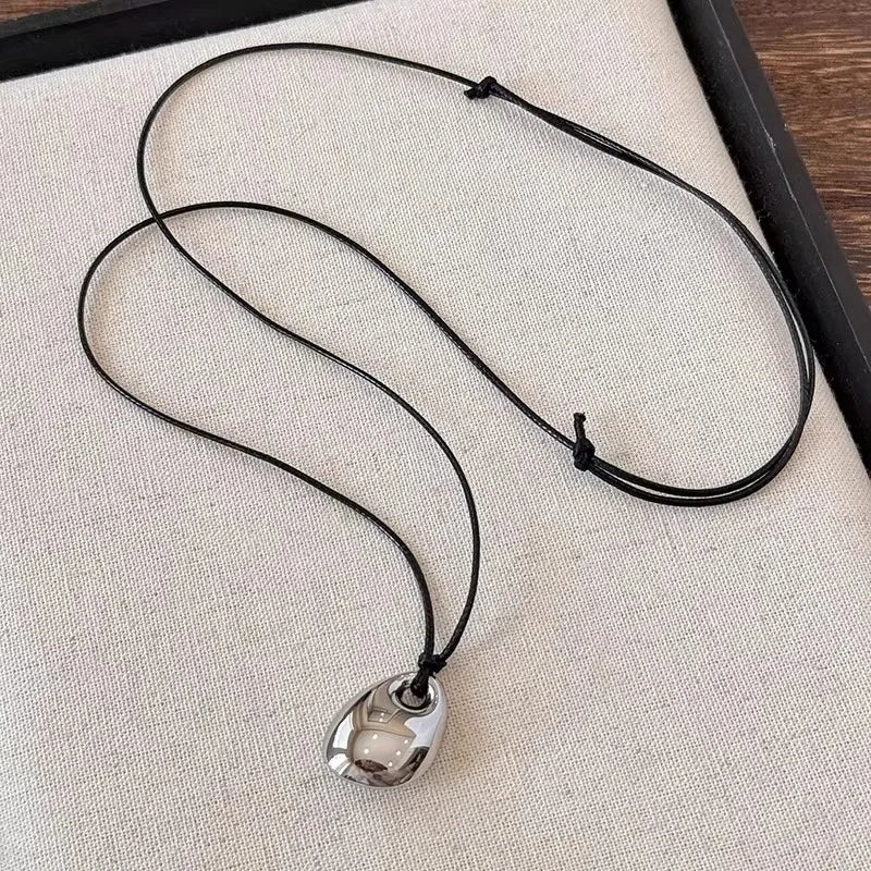 Unisex Leather Necklace - Irregular Bean Pendant
