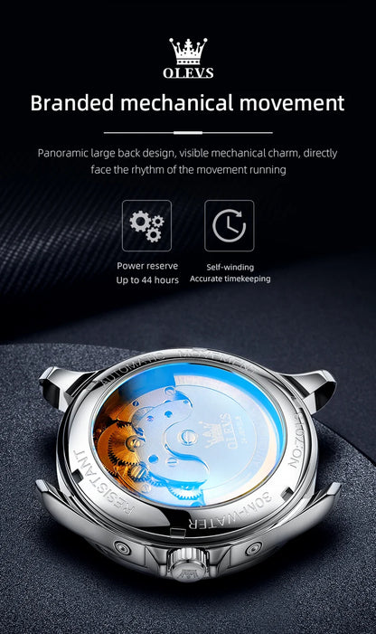 OLEVS 7013 Men's Watch - Moon Phase, Mechanical Automatic, Hollow Flywheel, Waterproof
