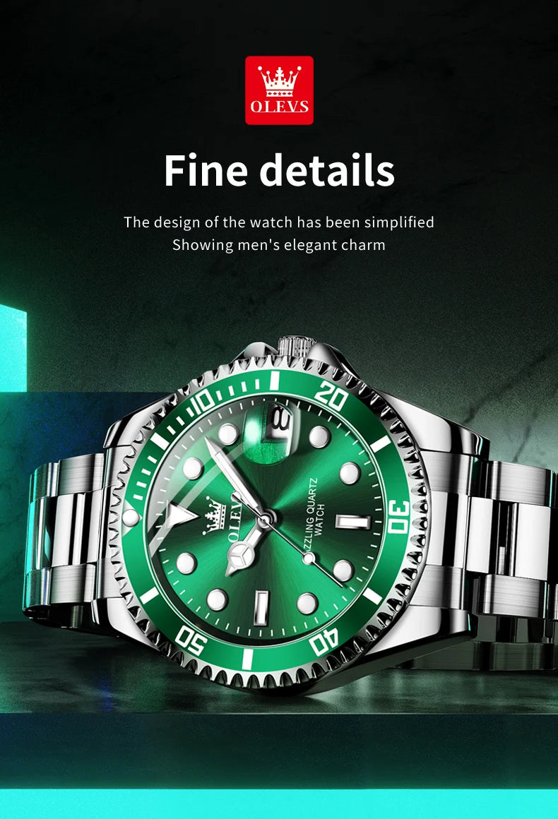 OLEVS 5885 Men's Watch - Original Brand, Waterproof, Stainless Steel, Automatic Date, Gifts