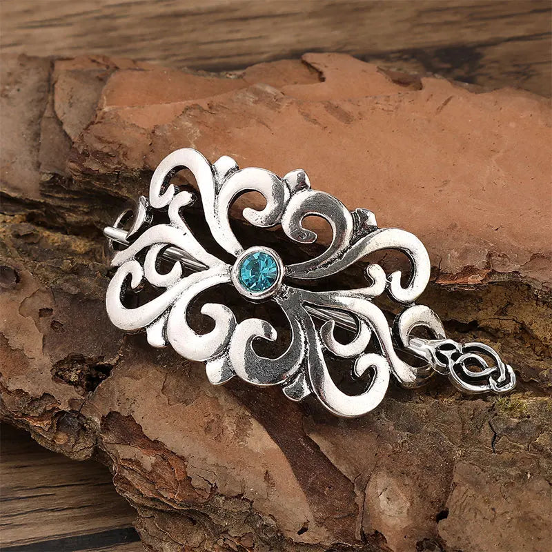 Celtic Knot Gemstone Hairpin – Viking Style, Metal Alloy, Blue & Red