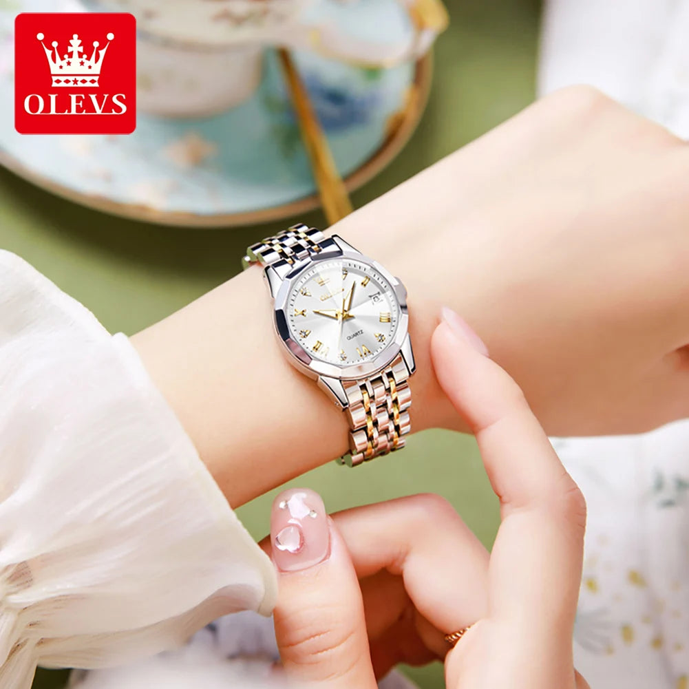 OLEVS 9931 Women's Watch - Stainless Steel, Dual Calendar, Luxury, Waterproof, Jewelry Set
