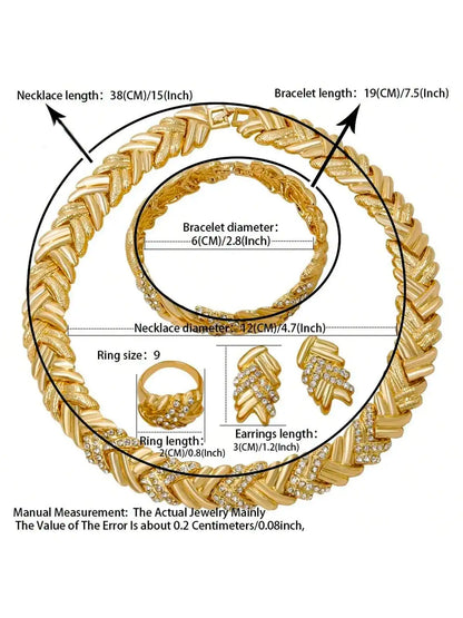 Bridal Jewelry Set - 18K Gold Plated Necklace, Earrings, Bracelet & Ring