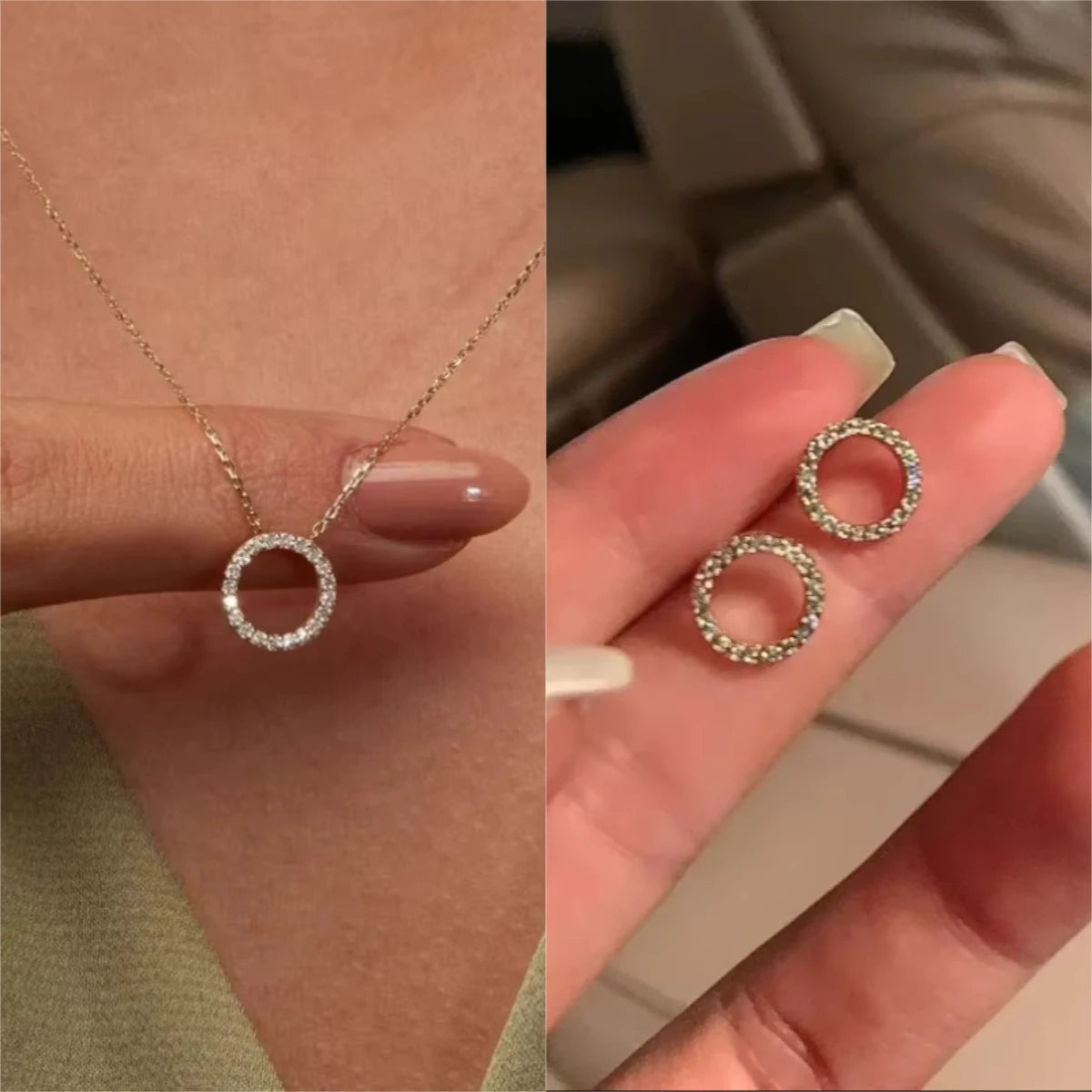 Crystal Circle Pendant Necklace - Gold Elegant Design