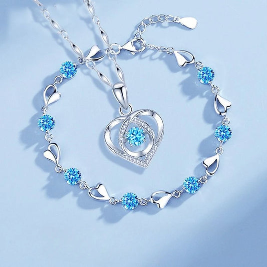 Sterling Silver Heart Necklace & Bracelet Set