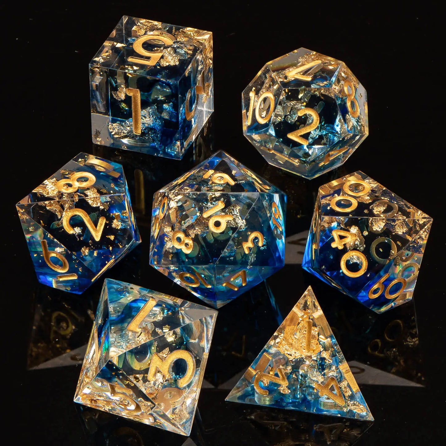 7-Piece Handmade Resin DnD Dice Set - Sharp Edge RPG Dice