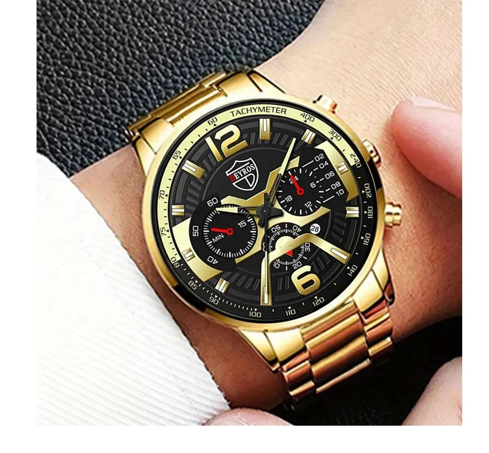 DEYROS Men's Fashion Quartz Watch - Stainless Steel Band, Numberless Dial, Casual Business