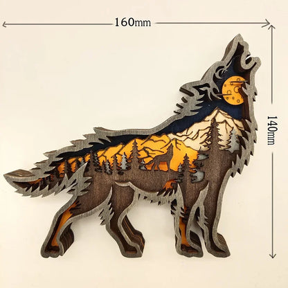 Wolf Wooden LED Light Decoration - 16x14cm Desktop Ornament