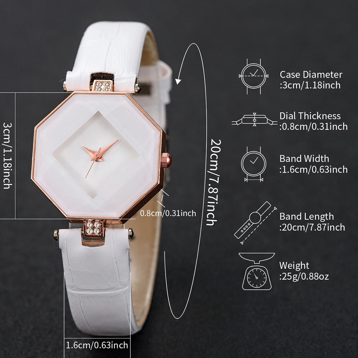 Women's 2pcs Leather Band Quartz Watch & Pearls Bracelet Set - Numberless Dial, 30mm, No Box
