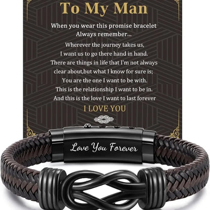 Braided Leather Bracelet - Engraved Gift for Men