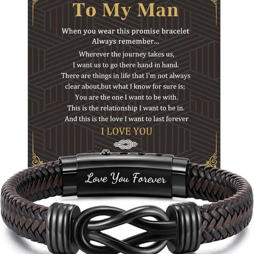 Braided Leather Bracelet - Engraved Gift for Men